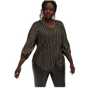 Torrid‎ Size 3 Holiday Party Black Gold Georgette 3/4 Sleeve Blouse Top